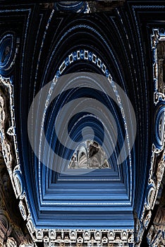 Abstract technology background - Opened portal. Computer-generated image. Fractal geometry: portal or corridor of blocks. Sci-fi