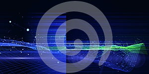 Abstract technology background with polygonal  color grid and blurred lines on dark. Analytics algorithms. Computing concept.