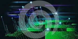 Abstract technology background with polygonal color lines grid  on dark. Analytics data algorithms. Computing concept. Big Data.