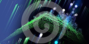 Abstract technology background with polygonal diagram grid and blurred lines. Big Data. Analytics data algorithms. Computing