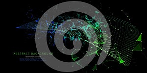 Abstract technology background with polygonal grid analyze. Analytics algorithms data. Quantum computing concept. Big data. Banner
