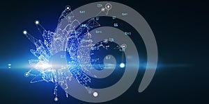 Abstract technology  background with polygonal grid analyze and blurred lines. Analytics algorithms data. Big data.  Quantum