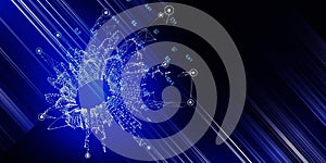 Abstract technology background with polygonal grid analyze and blurred lines. Analytics algorithms data. Big data.  Quantum
