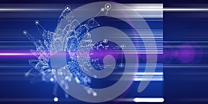 Abstract technology  background with polygonal grid analyze and blurred lines. Analytics algorithms data. Quantum cryptography
