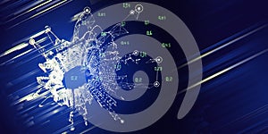 Abstract technology  background with polygonal grid analyze and blurred lines. Analytics algorithms data. Quantum cryptography