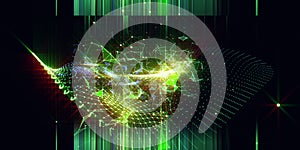 Abstract technology background with polygonal grid analyze and blurred lines. Analytics algorithms data. Quantum cryptography