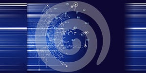 Abstract technology background with polygonal grid analyze and code. Analytics algorithms data. Quantum  computing concept. Banner