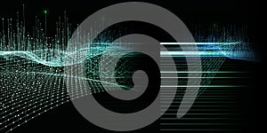 Abstract technology background with polygonal  technology grid and blurred lines on black. Analytics data algorithms. Big Data.