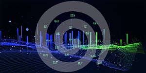 Abstract technology background with polygonal  technology grid and blurred lines on dark. Analytics data algorithms.  Computing