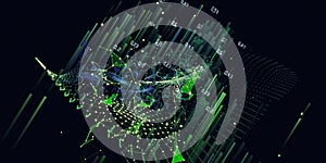 Abstract technology background with polygonal grid data and blurred lines. Analytics algorithms data. Quantum cryptography concept