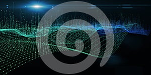 Abstract technology background with polygonal  technology grid  and spot effect. Analytics data algorithms. Quantum concept.