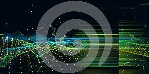 Abstract technology background with polygonal  technology color grid on dark. Analytics data algorithms. Quantum concept. Big Data