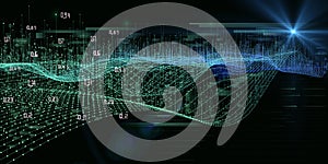 Abstract technology background with polygonal  technology grid  and spot effect. Analytics data algorithms. Quantum concept.  Big