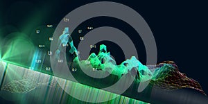 Abstract  technology  background with polygonal wave algorithm analyze data with blurred lines. Quantum cryptography. Analytics