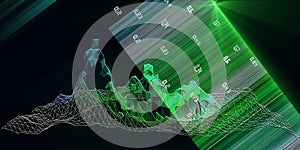Abstract  technology  background with polygonal wave algorithm analyze data with blurred lines. Quantum cryptography concept.