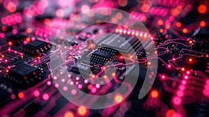 Abstract technology background of a quantum computing system with processor and electronic circuit