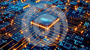 Abstract technology background of a quantum computing system with processor and electronic circuit