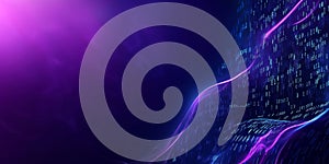 Abstract technology background showcasing flowing binary code and dynamic waves