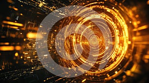 Digital data stream forming a glowing circular portal