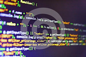 Abstract IT technology background. Software abstract background. Monitor closeup of function source code.