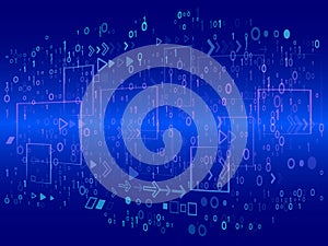 Abstract technology background. Streaming binary code.