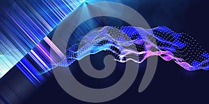 Abstract technology  background with triangle  wireframe algorithm analyze and blurred lines. Quantum cryptography.  Analytics