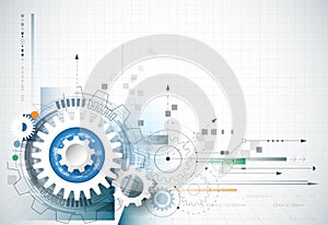 Abstract technology background. Vector gear wheel, hexagons and circuit board