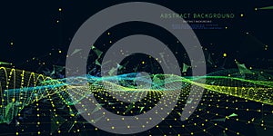 Abstract technology background with wavy color grid. Analytics data algorithms. Computing concept. Banner for business, science