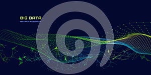 Abstract technology background with wavy color grid in dark. Analytics data algorithms. Computing concept. Big Data. Banner for