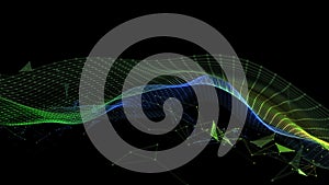 Abstract technology background with wavy color grid in dark cyberspace. Analytics data algorithms. Big Data. Computing concept.