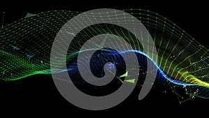 Abstract technology background with wavy color grid in dark cyberspace. Big Data. Analytics data algorithms. Computing concept.