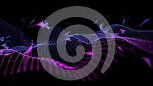 Abstract technology background with wavy color grid in dark cyberspace. Big Data. Analytics data algorithms. Computing concept.