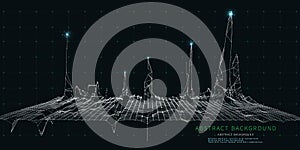 Abstract technology background with white wireframe grid  on dark. Visual presentation of analytics 3d digital algorithms.