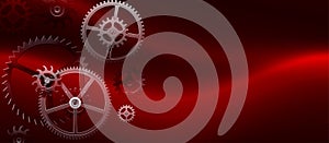 Vector Industrial Technology Gears in Shining Red Background Banner