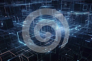 Abstract technology big data background concept. Artificial intelligence tech. Big data and cybersecurity. Transfer and storage of