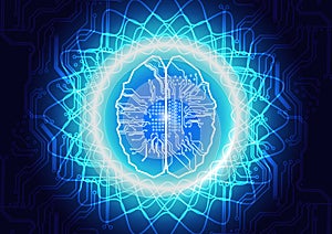 Abstract technology brain futuristic element circuit and ring concept background, Abstract AI brain digital data technology