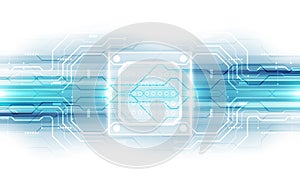 Abstract technology chip processor background circuit board and html code,3D illustration blue technology background vector.