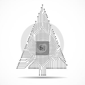 Abstract technology Christmas tree with microprocessor