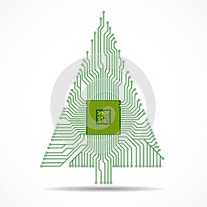 Abstract technology Christmas tree with microprocessor