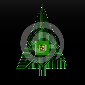 Abstract technology Christmas tree with microprocessor