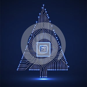 Abstract technology Christmas tree with microprocessor