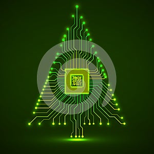 Abstract technology Christmas tree with microprocessor