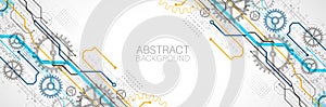 Abstract technology cogwheel concept. Circuit board, high computer color background. Vector illustration with space for content,