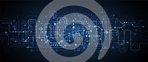 Abstract technology concept with binary code . Circuit board, high computer color background. Vector illustration with space for