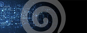 Abstract technology concept with binary code . Circuit board, high computer color background. Vector illustration with space for