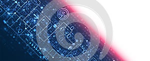 Abstract technology concept with binary code . Circuit board, high computer color background. Vector illustration with space for