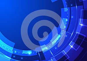 Abstract technology concept blue wheel geometric background with neon lighting