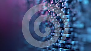 Abstract technology creating data network with digital blocks