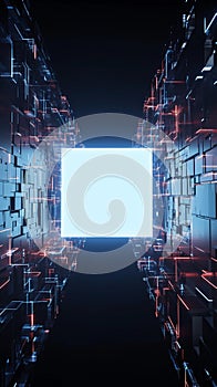 Abstract technology cube in cyberspace background