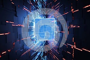 Abstract technology cube in cyberspace background
